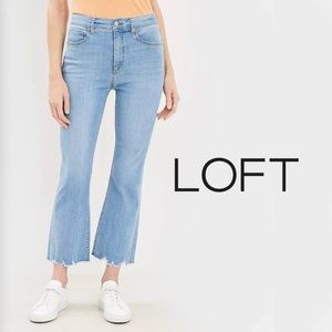 LOFT "High Rise Kick Crop" Chewed Hem Jeans in Pure Light Indigo Wash​​​​